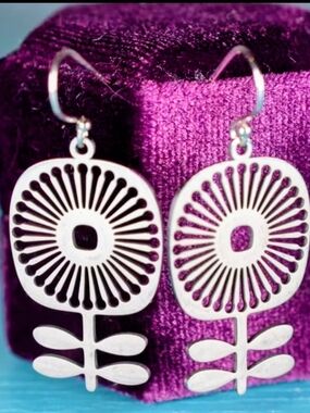 Silver Floral Cutout Drop Earrings - Silver